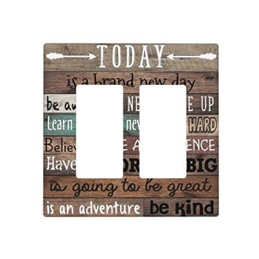 Imagem de Citações inspiradoras Double Rocke Light Switch Cover 2 interruptores decorativos placa de parede GFCI interruptor elétrico placa frontal de madeira rústica para porta de celeiro casa de fazenda cozinha campo chalé decoração