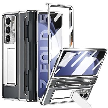 Imagem de YQODSZ Capa transparente para Samsung Galaxy Z Fold 5 com proteção de dobradiça, capa traseira de uma peça com tudo incluído, protetor de tela integrado, protetor de lente de câmera, suporte, capa fina para celular Z Fold 5, prata