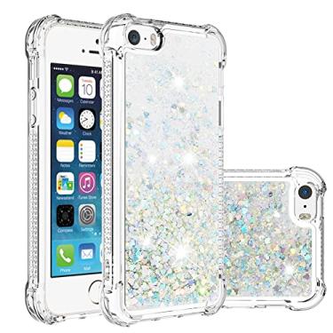 Imagem de COTDINFOR Capa para celular compatível com iPhone 5 com glitter líquido fofo transparente flutuante areia movediça à prova de choque capa protetora de silicone TPU macio para iPhone 5 / iPhone 5S Love