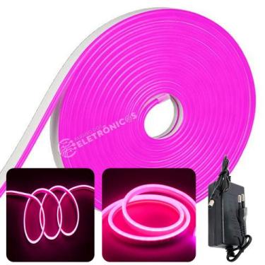 Imagem de Fita Led Neon 5 Metros Com Fonte De Alimentação Proteção IP37 Rosa FIT