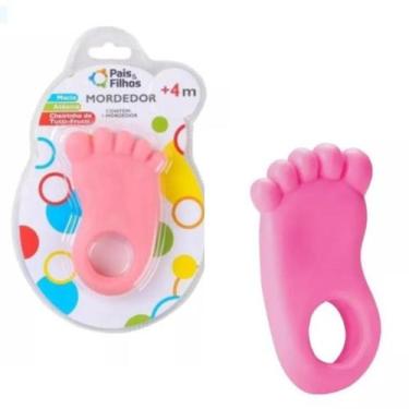 Imagem de Mordedor Pezinho Macio Denticao Anti Stress Gengiva Bebe ROSA - Pais e