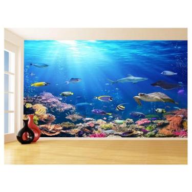 Imagem de Papel De Parede 3D Fundo Do Mar Peixes Oceano 3,5M Fm112 - Você Decora