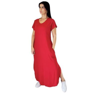 Imagem de Vestido Plus Size Camisetão Longo Maxi Soltinho Vermelho - Le Bela