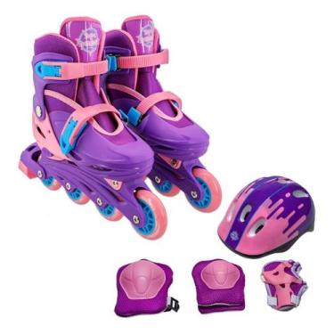 Imagem de Patins Infantil Com Kit De Proteção Roxo Tamanho Ajustável 30 ao 33 - 