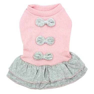 Imagem de Parisian Pet Vestido suéter para cachorro - roupas de inverno para meninas - laços rosa elegantes - Roupa leve de outono - Saia de aniversário para cães média M