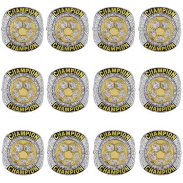 Imagem de CHXIXUE Pacote com 12 anéis de campeão de futebol campeão de futebol troféu anéis de prêmio esportivo presente campeão de torneio liga anel de futebol (pacote com 12 anéis, tamanho 8)