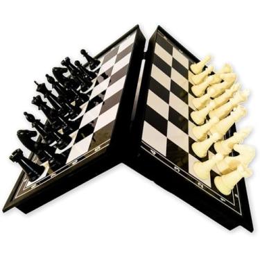 Imagem de Jogo de Xadrez Tabuleiro Magnético Dobrável 19x19cm Estojo Guarda As Peças Dentro Plástico Portátil