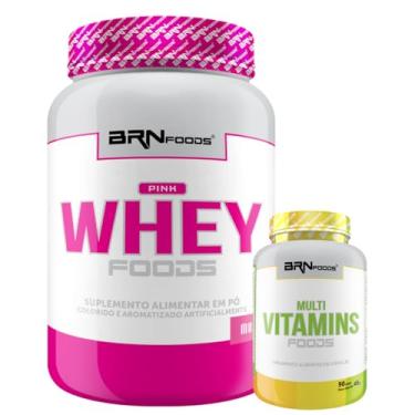 Imagem de Kit Pink Whey c/Colágeno 900g + Multivitamins Foods 90 Cáps - BRN Foods (Médio, Morango)