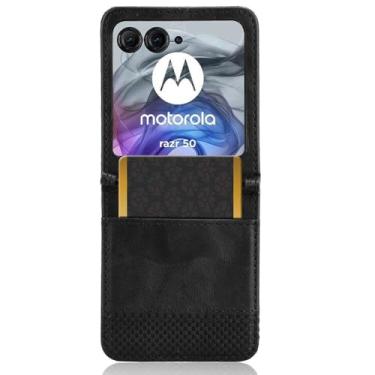 Imagem de Capas Compatível com MOTO Razr 50.Estilo Retro Design de pé Leather Flip Case com slots de cartão de carteira.Capas para MOTO Razr 50-Black
