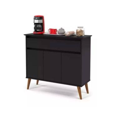 Imagem de Aparador Buffet Zeus Retrô 3 Portas 1 Gaveta Ej Móveis Preto