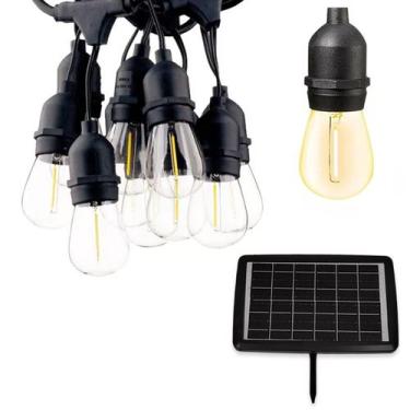 Imagem de Varal Solar 20 Lampadas 12 Metros Placa Solar LED Filamento Cordao Fes