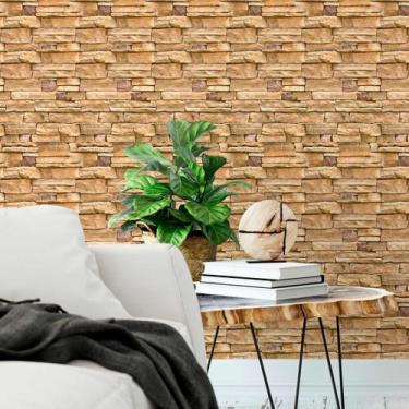 Imagem de Papel De Parede Adesivo Canjiquinha Tijolo Pedra Sala 5m - DELIQUADROS