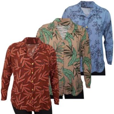 Imagem de Kit 3 Camisa Feminina Manga Longa Malha Liganete Estampada. - PMQ, Sor