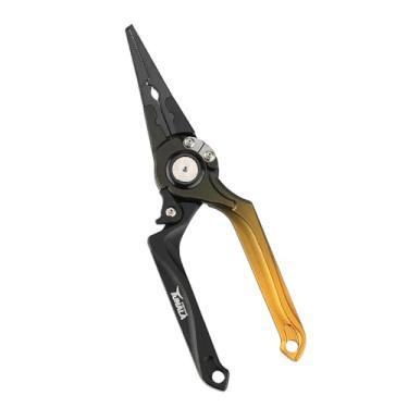 Imagem de FBGAGH Alicate de pesca com travamento automático, cortador de linha trançada, ferramenta de remoção de iscas de peixe com corda antiperda (ouro)