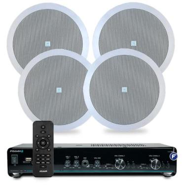 Imagem de Kit Som Ambiente Bluetooth Usb Sd Controle Remoto Amplificador Com 4 A