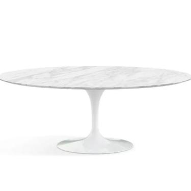 Imagem de Mesa De Jantar Saarinen Oval 137x90 Cm Mármore Carrara Base Branca