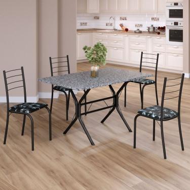 Imagem de Conjunto Sala De Jantar Mesa Retangular 100x60cm Tampo Granito Ocre 4 Cadeiras Rio Preto Floral - Preto Fosco