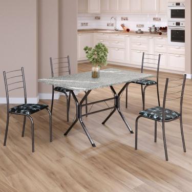Imagem de Conjunto Sala De Jantar Mesa Retangular 100x60cm Tampo Granito Topázio 4 Cadeiras Rio Preto Floral - Mart Prata