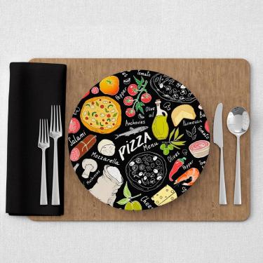 Imagem de Kit Capa De Sousplat Estampado Com Guardanapos Mesa Posta Jogo Americano 04 Lugares - Decoração Cozinha Cor Pizza Preto