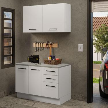Imagem de Kit Com Balcão E Armário Aéreo Multiuso 120cm Branco Agata Madesa Branco