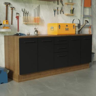 Imagem de Kit Com 2 Balcões Multiuso 4 Portas 3 Gavetas Rustic/preto Agata Madesa Rustic/preto