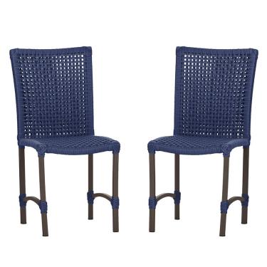 Imagem de 2 Cadeiras De Jantar Cannes De Alumínio Pintura Marrom Trama Azul