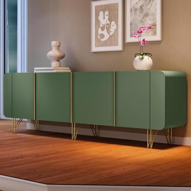 Imagem de Aparador Buffet Sala Saluti Com 4 Portas E Pés Em Aço Verde Pistache