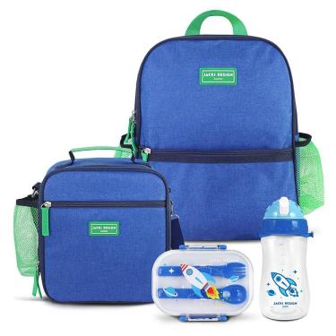 Imagem de Kit Mochila Escolar Lancheira Térmica Pote Para Lanche E Garrafa 460ml Infantil Azul