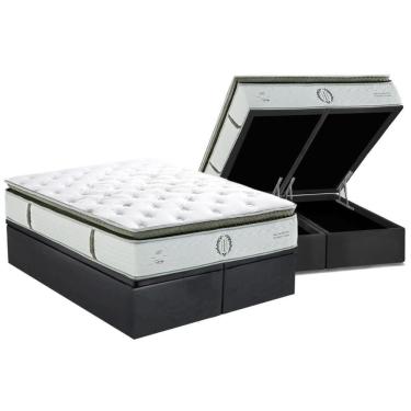 Imagem de Cama Box Baú King: Colchão Molas Masterpocket Ensacadas Herval Imperatore Gold C1655 + Base Crc Suede Gray (193x203x34)