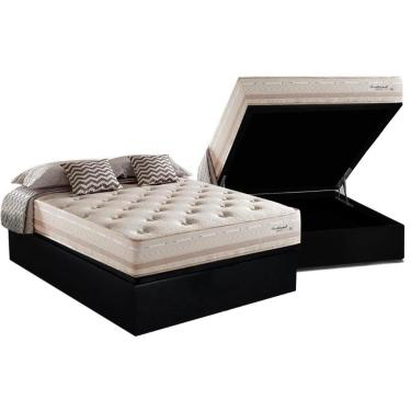 Imagem de Cama Box Baú Casal: Colchão Molas Masterpocket Ensacadas Herval Maxspring Scotland + Base Crc Suede Black (138x188)