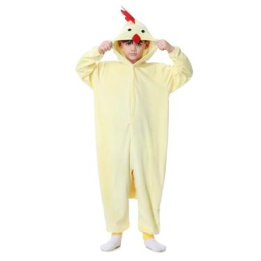 Imagem de yolsun Fantasia de animal para crianças, cosplay de animais para meninas, meninos, macacão de animal, peça única, roupa de cosplay de Halloween, Amarelo, G