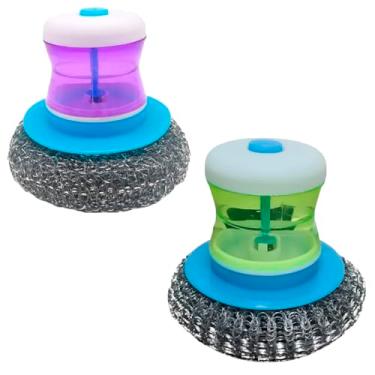Imagem de kit com 2 Esponja Escova Palha de Aço Ariar Panelas Louças com Dispenser Suporte Porta Detergente