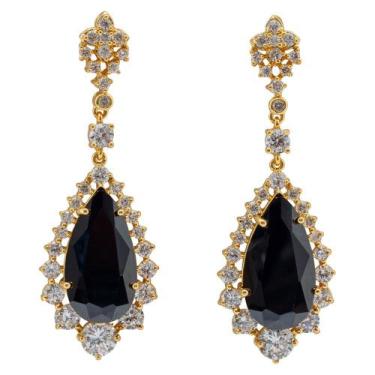 Imagem de Brinco Zircônia Gota BC3967 - Akasaki, Dourado, Preto