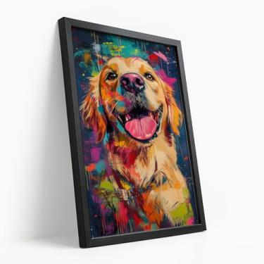 Imagem de Quadro Decorativo com moldura Cachorro Colorido Pet Golden Retrô Pop Art Alegre Divertido Quarto Sala Estilo Moderno Criativo Pet Lovers
