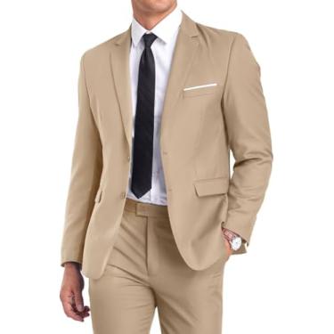Imagem de Fxzpiodi Terno masculino slim fit de 2 peças, terno de smoking sólido de dois botões para casamento, terno de formatura, jaqueta e calça, Champanhe, PP