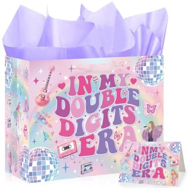 Imagem de TAKEALOOKO Bolsa de presente de aniversário de 10 anos para meninas - In My Double Digits Era, lembrancinhas de festa, sacolas com papel de seda e cartões comemorativos, produtos musicais, presentes