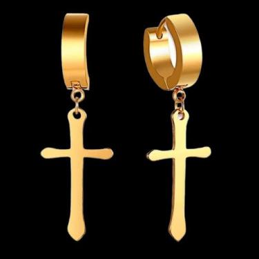 Imagem de Brinco De Crucifixo Cruz Argola Feminino e Masculino - AYLA SIZE, Dour