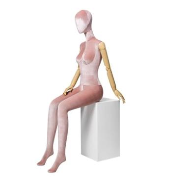 Imagem de Mannequin Manequins de varejo de corpo inteiro com banco, expositor de roupas destacável, manequim de braço giratório de madeira maciça(Pink)