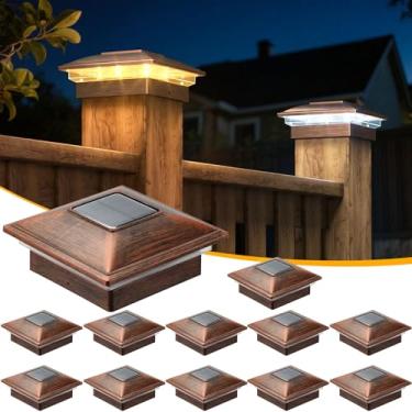 Imagem de APONUO Pacote com 12 luzes solares para postes de cerca, 2 modos (luz quente/fria) luzes solares de postes 4 x 4 à prova d'água, jardim movido a energia solar, pátio, decoração de deck para postes de