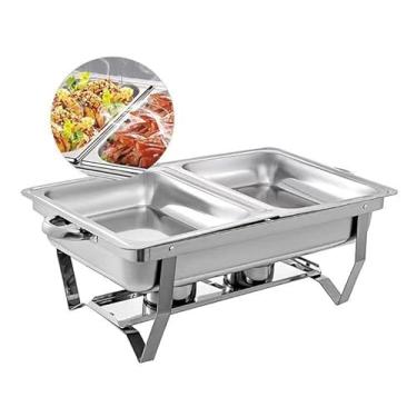 Imagem de Rechaud Inox para Festa e Rechaud Eletrico - Lancheira Térmica Multiuso com Caixa Térmica para Restaurante e Bufê(Dois quadrados)