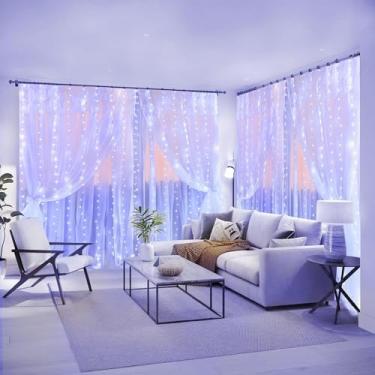 Imagem de Generic Cortina de luz branca de 300 LEDs para festa/casamento/festival/Natal, corda de luz piscante para quarto/sala de estar, plugue USB com 8 modos..