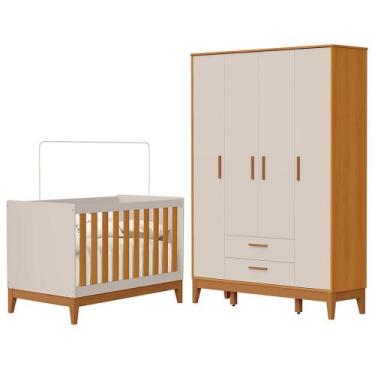 Imagem de Jogo de Quarto Infantil Flip Guarda Roupa 4 Portas e Berço Americano -