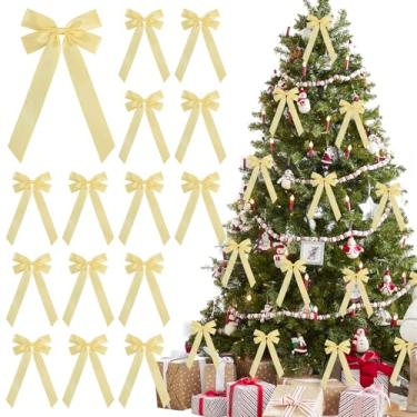 Imagem de 12 peças de laços de cetim - 12 x 21 cm laço de fita pré-amarrado com laços torcidos para decoração de árvore de Natal, guirlanda, lareira, escada, embrulho de presente, decoração de casa de casamento