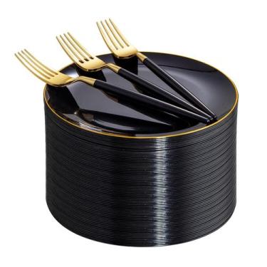 Imagem de Conjunto de pratos de sobremesa I00000 preto e dourado 144 unidades co