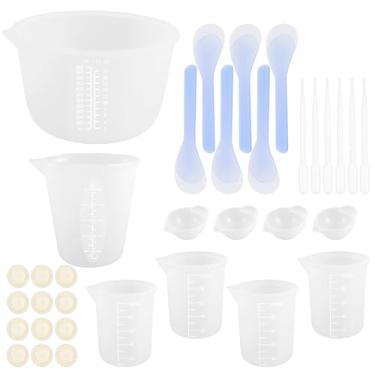 Imagem de Copos medidores de silicone para suprimentos de resina, copos de medição de mistura de resina de silicone com copos e ferramentas de mistura de resina de 600/250/100/15 ml, copos de mistura de resina