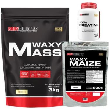 Imagem de Kit Hipercalórico Waxy Mass 3kg + Waxy Maize 800g Natural + Creatina 1
