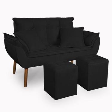 Imagem de Kit Poltrona Decorativa Namoradeira 2 Puffs Quadrado e 2 Almofadas Sue