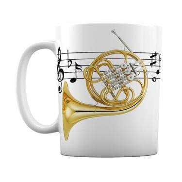 Imagem de Caneca Branca Notas Musicais Instrumento Trompa Trompista - GMH