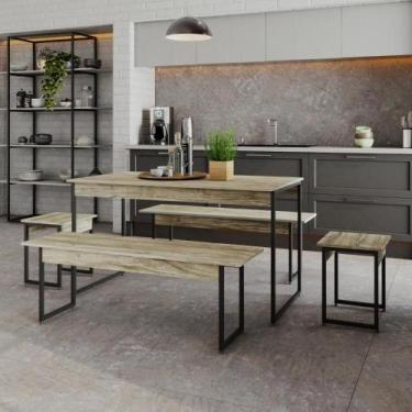 Imagem de Mesa de Jantar com 2 Bancos e 2 Banquetas Industrial TUB - Metalig, Ca