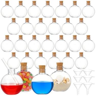 Imagem de Lemecima 30 peças de garrafas plásticas de arte de areia em forma de bola de 170 g esféricas de plástico transparente bolas de enfeite de coquetel de Natal para decoração de artesanato de festa de